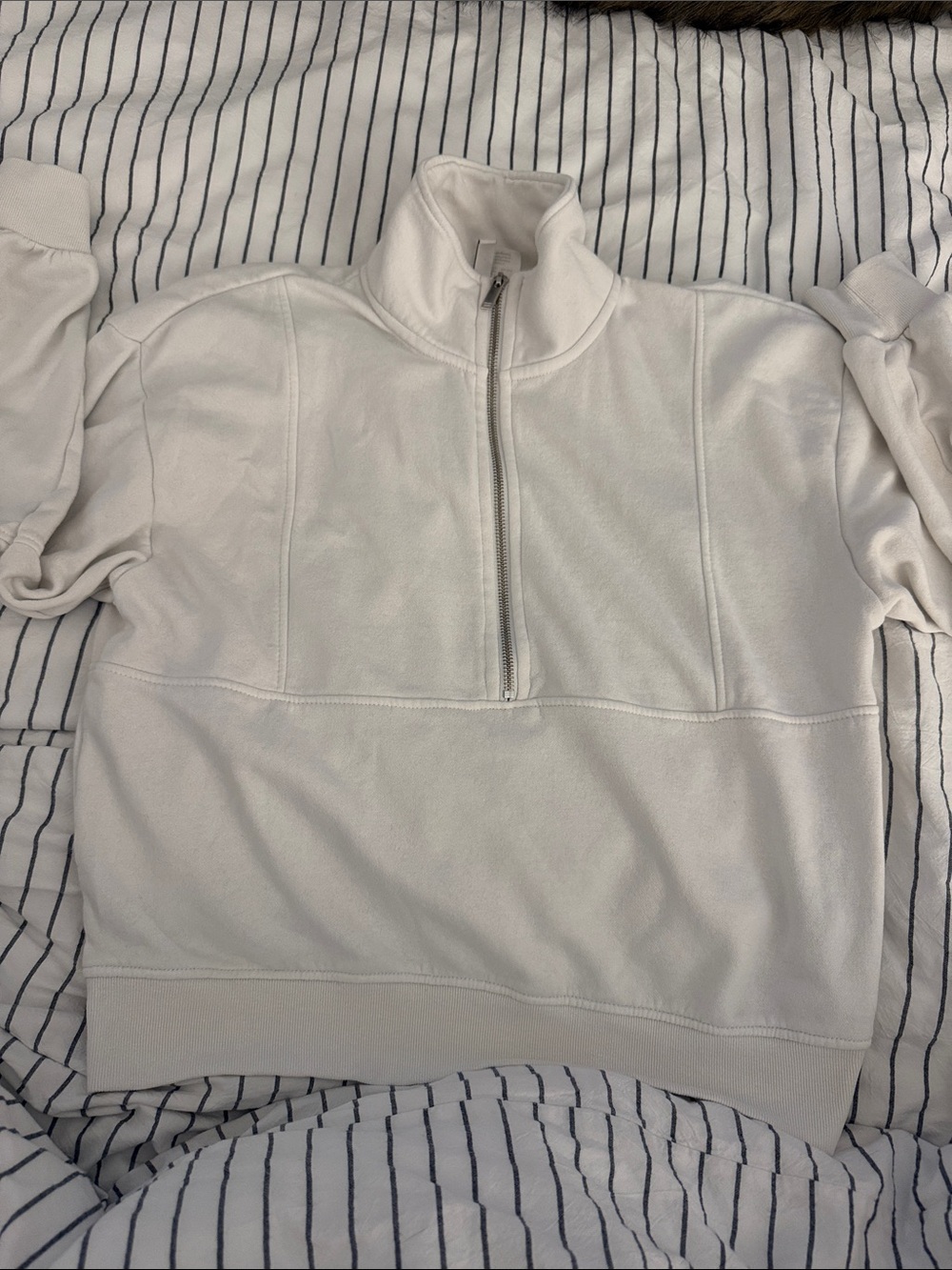 H&M White Half-Zip Funnel Neck Pullover